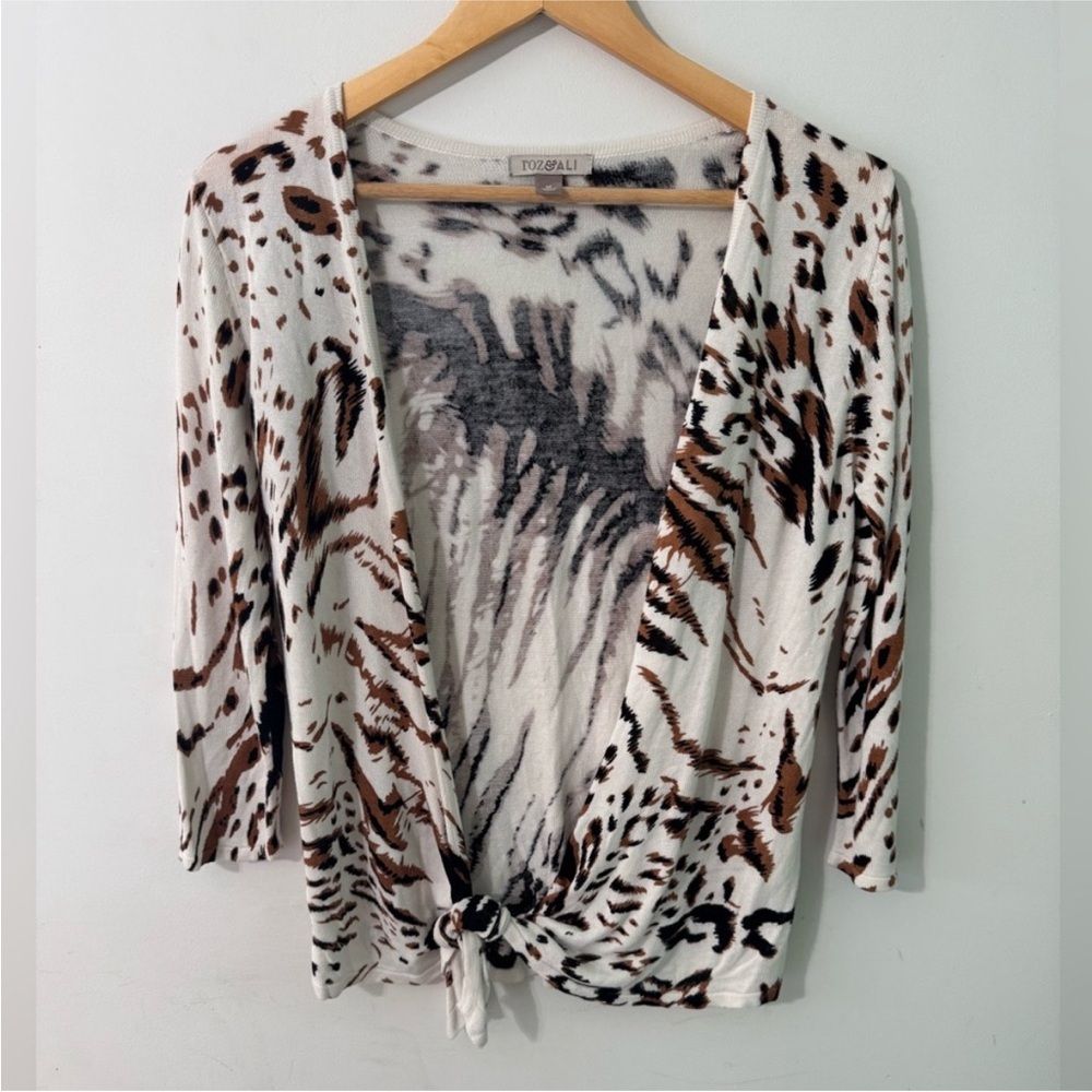 Roz & Ali Animal leopard cheetah Print Cardigan - Brown and Black medium